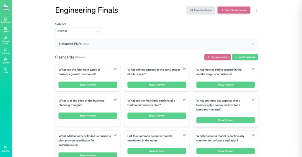Flashcard Feature